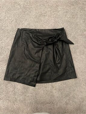 fab'rik Black Faux Leather Mini Wrap Skirt